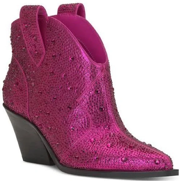 New Jessica Simpson Pink Rhinestone Zadie Ankle Western Cowboy Bootie - Picture 2 of 11